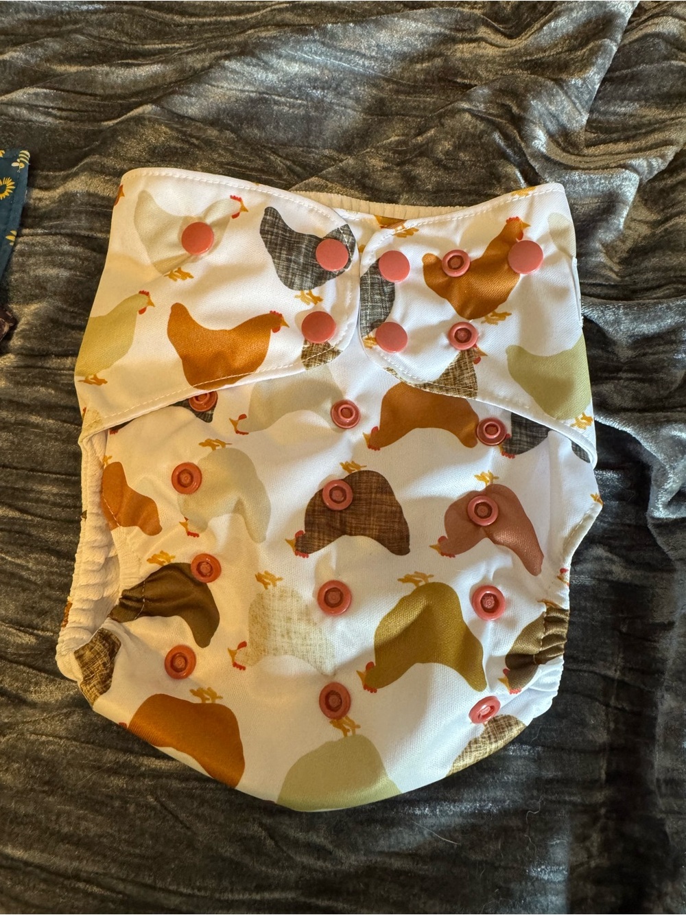 White Chicken Print Reusable Cloth Diaper Cover with Rust Snaps - Picture 1 of 5